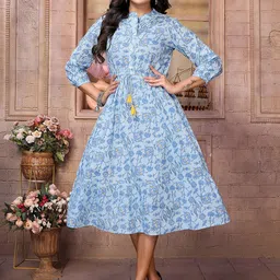 Rangita Women Printed Cotton Calf Length Fit & Flared with Drawstring At Waist-image-6