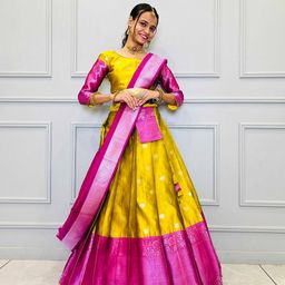 Fabcartz Woven Design Semi-Stitched Lehenga & Unstitched Blouse With Dupatta-picture-12
