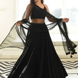 FABPIXEL Embroidered Sequinned Semi-Stitched Lehenga & Unstitched Blouse With Dupatta-picture-38
