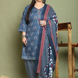 Roly Poly Plus Size Floral Printed Straight Cotton Blend Kurta With Salwar & Dupatta-image-74
