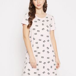 Clovia Pink Printed Nightdress-image-84
