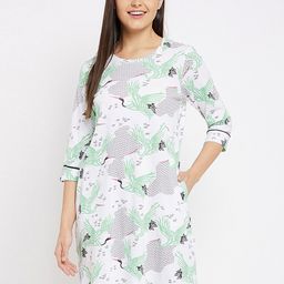 Clovia White Printed Pure Cotton Nightdress-image-35