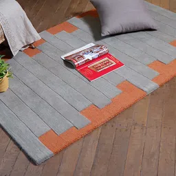 ZEBA Grey Solid Rectangular Hand-Tufted Carpet image 1