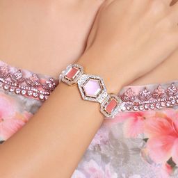 Zaveri Pearls Gold Plated Stone Studded & Beaded Link Bracelet-image-21