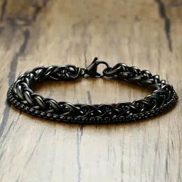 Yellow Chimes Men Black Rhodium-Plated Link Bracelet-picture-11