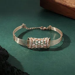 AMI Women Rose Gold-Plated Cubic Zirconia-Studded Kada Bracelet-56