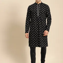 Amodh by Kisah Men Black Floral Printed Kurta with Churidar-image-56