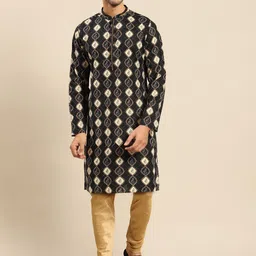 Amodh by Kisah Men Black Ethnic Motifs Printed Kurta with Churidar-image-55