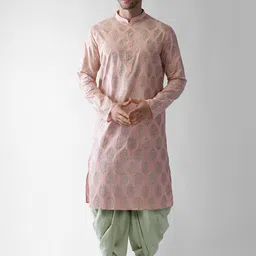 KISAH Men Pink Ethnic Motifs Printed Kurta with Dhoti Pants-image-86