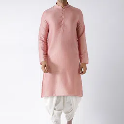 KISAH Men Pink Kurta with Dhoti Pants-image-88