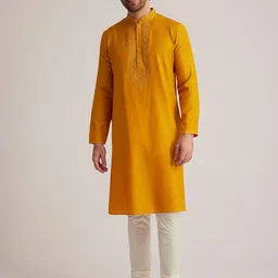 KALKI Fashion Men Ethnic Motifs Yoke Design Regular Thread Work Kurta with Pyjamas-picture-1