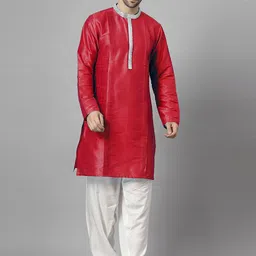 Utsav Fashion Men Yoke Design Pleated Kurta with Pyjamas-image-4