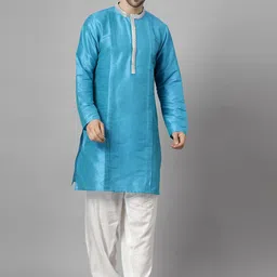 Utsav Fashion Men Yoke Design Pleated Patchwork Kurta with Pyjamas-image-82