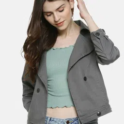 Campus Sutra Women Grey Windcheater Denim Jacket-image-31