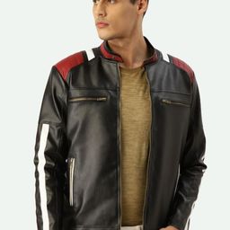 Leather Retail Men Black Red Colourblocked Outdoor Biker Jacket-picture-33
