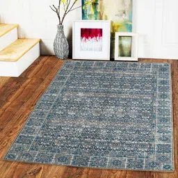 Status Blue & Beige Printed Anti-Skid Carpet-27