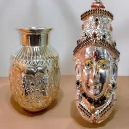 Sigaram Pooja Articles Pack Of 2 Grey Kalash & Lakshmi Face Mukoot Pooja Essential-8