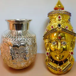 Sigaram Grey & Yellow Textured Kalash & Lakshmi Face Mukoot For Vara Mahalakshmi Pooja-image-29