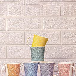 Femora Yellow & Blue 6 Pieces Printed Ceramic Glossy Cups and Mugs-13