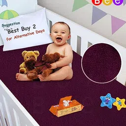 BeyBee Kids Maroon 2 Pieces Cotton Breathable & Lightweight Mattress Protector-picture-3