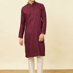 Manyavar Striped Mandarin Collar Sequinned Kurta & Pyjamas-picture-52