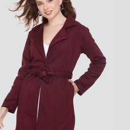 CUSHYBEE Notched Lapel Collar Suede Tie-Up Overcoat-picture-19