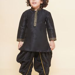 Sethukrishna Boys Mandarin Collar Dupion Silk Straight Kurta With Dhoti-48