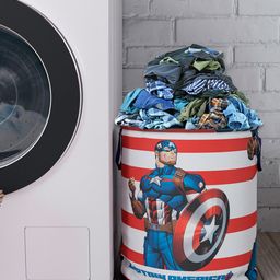Kuber Industries Blue Captain America Printed Foldable Waterproof Laundry Basket 45L-25