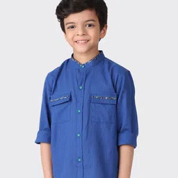Fabindia Boys Blue Self Design Cotton Casual Shirt-image-26