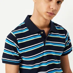 max Boys Striped Polo Collar Pure Cotton T-shirt-image-70