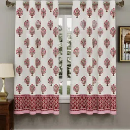 Sangria Red & White Ethnic Motif-Printed Cotton Window Curtains-image-99