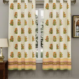 Sangria White & Yellow Printed Cotton Door Curtains-50