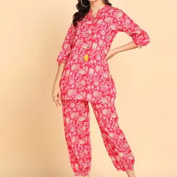 BLOCKS OF INDIA Floral Printed Pure Cotton Tunic & Trousers-11