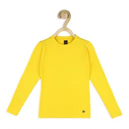 Peter England Girls Yellow Solid T-shirt-image-8