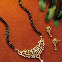 aadita Gold-Plated Black & White Stone-Studded & Beaded Mangalsutra Set-image-15