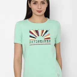 Allen Solly Woman Women Turquoise Blue Printed T-shirt-image-35