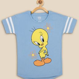 Kids Ville Girls Blue Looney Tunes Printed Pure Cotton T-shirt-image-19