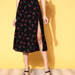 Berrylush Black Graphic Roman Column Skirt-14