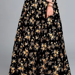 Ethnovog Floral Embroidered Velvet Flared Maxi Skirt-image-16