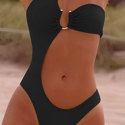 LULU & SKY One Shoulder Cut Out Swim Bodysuit-image-76
