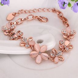 Yellow Chimes Women Pink Opal Rose Gold-Plated Charm Bracelet-39