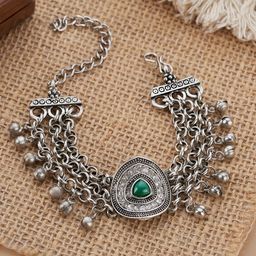 TEEJH Saral Oxidised Silver-Plated Charm Bracelet-picture-1