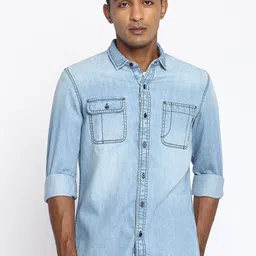 Lee Men Blue Slim Fit Faded Denim Cotton Casual Shirt-image-14