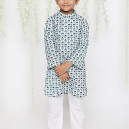 KID1 Boys Ethnic Motifs Printed Regular Pure Cotton Kurta with Pyjamas-4