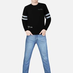 Palm Tree Boys Regular Fit Black Monochrome T-shirt-image-39