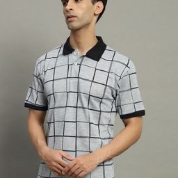 GET GOLF Men Checked Solid Polo Collar Cotton T-shirt-image-39