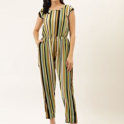 Darzi Women Green & Black Striped Basic Jumpsuit-image-68
