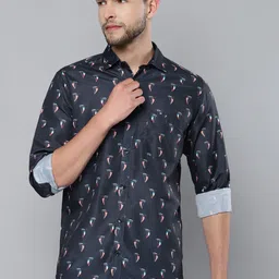 DENNISON Men Navy Blue Smart Slim Fit Printed Casual Shirt-image-4