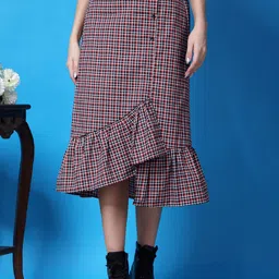Popwings Checked Cotton Midi Trumpet Skirt-image-69