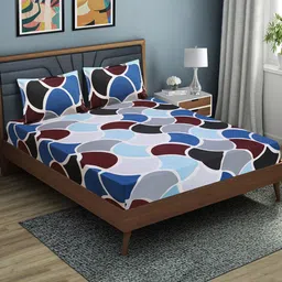 Good Homes by Home Candy Blue Microfiber 140 TC Queen Fitted Bedsheet With 2 Pillow Covers-picture-34